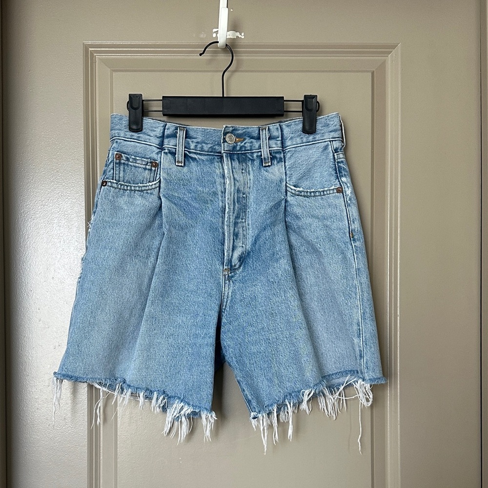 Agolde Light Blue Frayed Jean Shorts